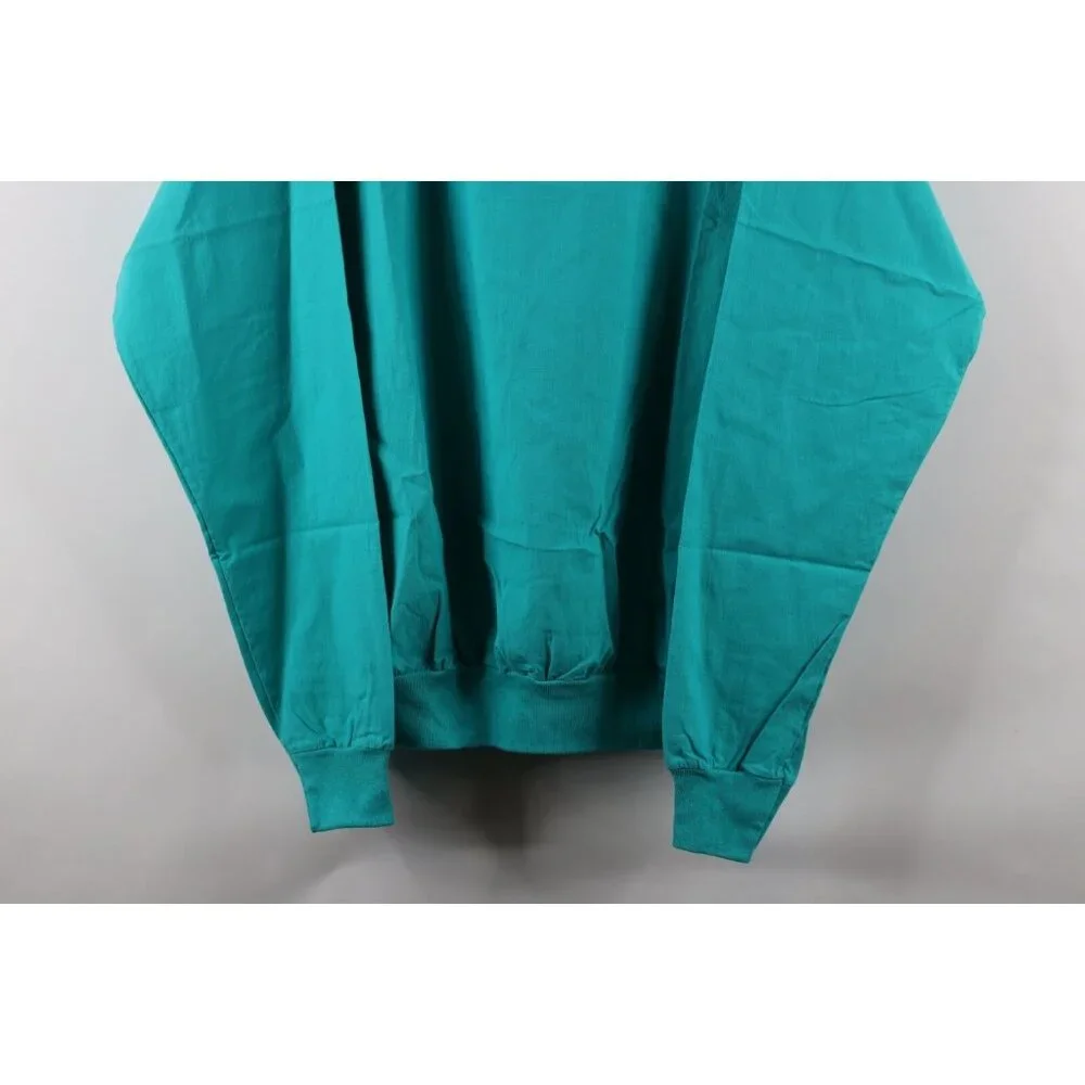 Deadstock Vtg 90s Streetwear Mens XL Blank Pullover Long Sleeve T-Shirt Teal USA - Picture 3 of 8